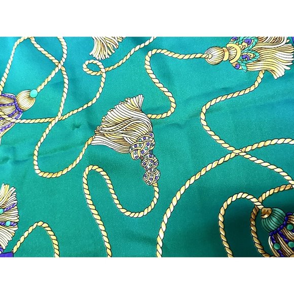 Vintage Emeraude Large Tassel Green Gold Purple Scarf Shawl - Picture 6 of 8